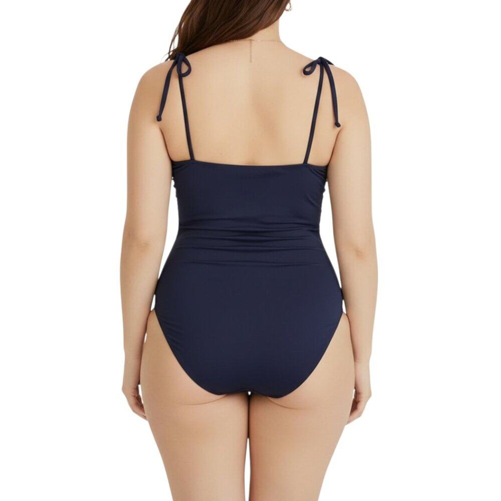 J. Crew Ruched Tie Shoulder One Piece Swimsuit Navy Size 22 NWT - Picture 8 of 12